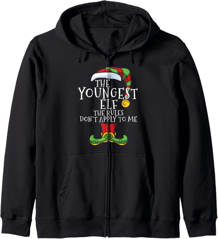 Youngest Elf Family Matching Christmas Group Funny Pajamas Kapuzenjacke