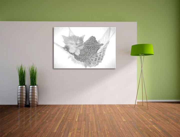 Pixxprint Katzenbaby in Hängematte als Leinwandbild/Grösse: 100x70 / Wandbild/Kunstdruck/fertig besp