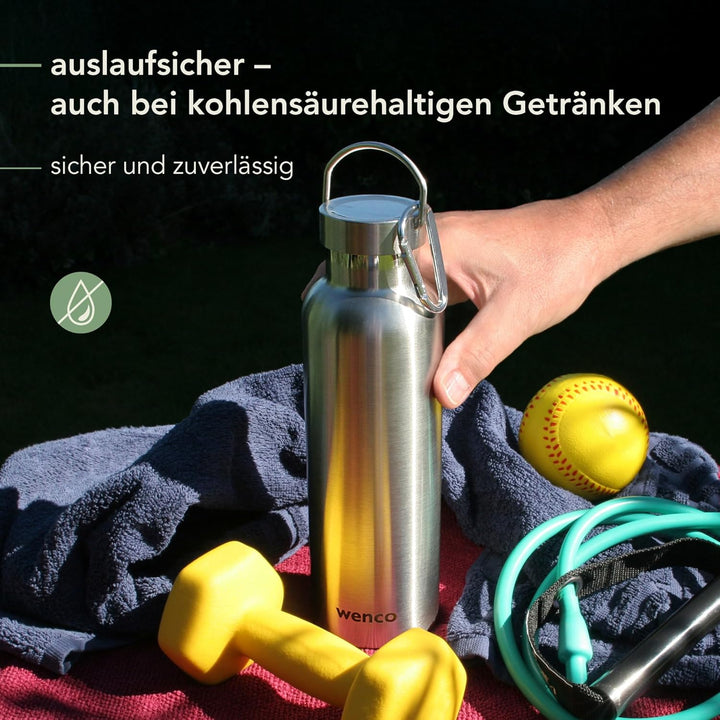 wenco Trinkflasche Edelstahl 0,75l / 750ml isoliert und auslaufsicher für kalte und heisse Getränke