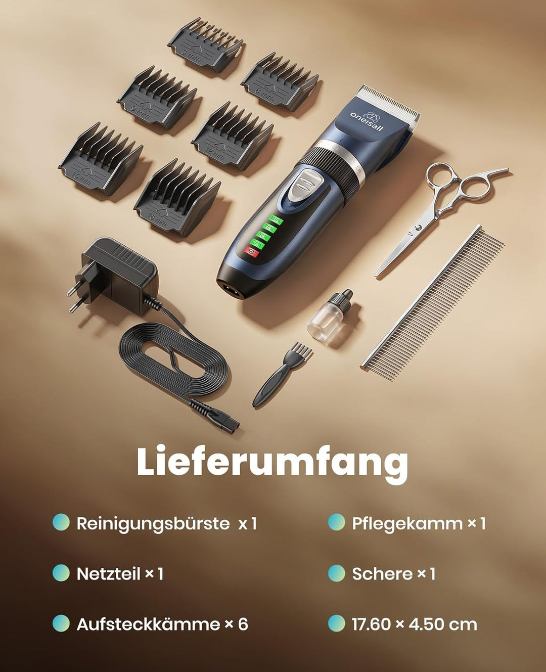 oneisall Leise Hundeschermaschine, 2000mAH 4h Laufzeit Schermaschine Katze Hunde dichtem Fell, Hunde