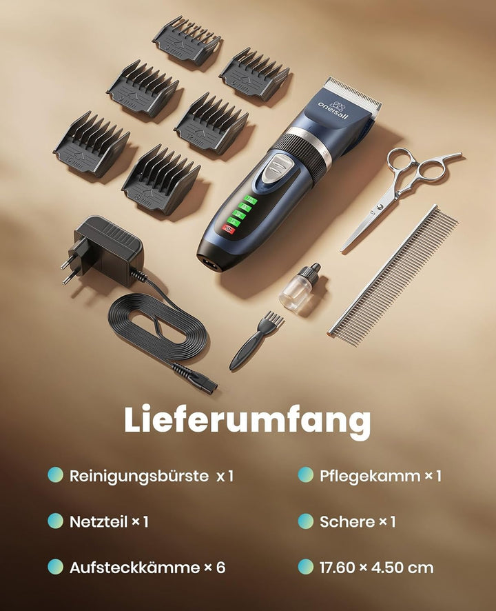 oneisall Leise Hundeschermaschine, 2000mAH 4h Laufzeit Schermaschine Katze Hunde dichtem Fell, Hunde