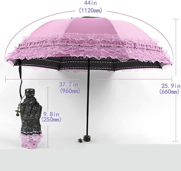 YUEHUA Prinzessin spitze vintage spitze uv sonnenschirm falten 3d blume stickerei regenschirm 3 falt
