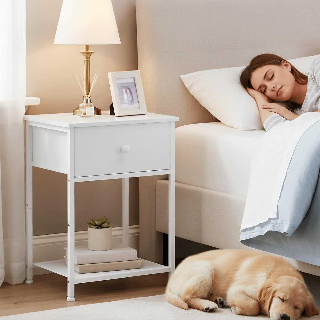 AMHANCIBLE Nachttisch 2er Set, Beistelltisch mit Stoffschubladen, Nachtkommode mit 2 Ablagen, Nachts