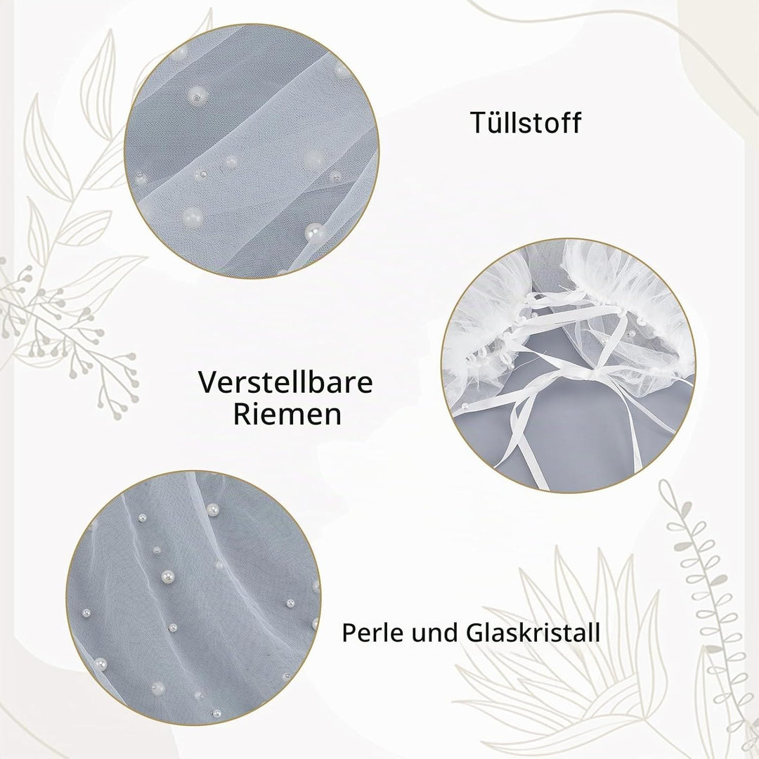 NICENEEDED Weisser Tüll Brautschal Perlen Brautumhang Hochzeit Schulterfreie Capelets Spitze Schal F