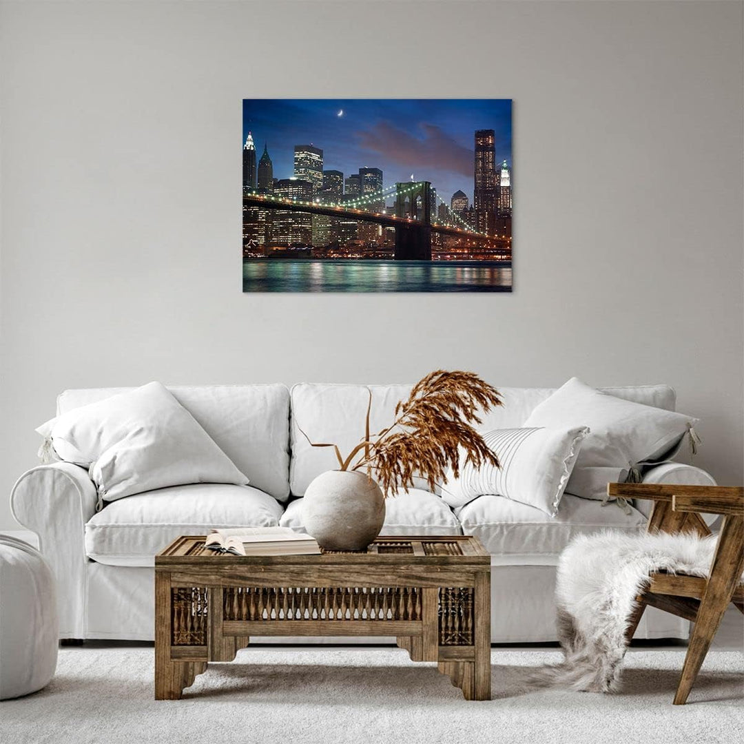 Bilder auf Leinwand Brooklyn brücke nacht new york city Leinwandbild 70x50cm Wandbilder Dekoration W