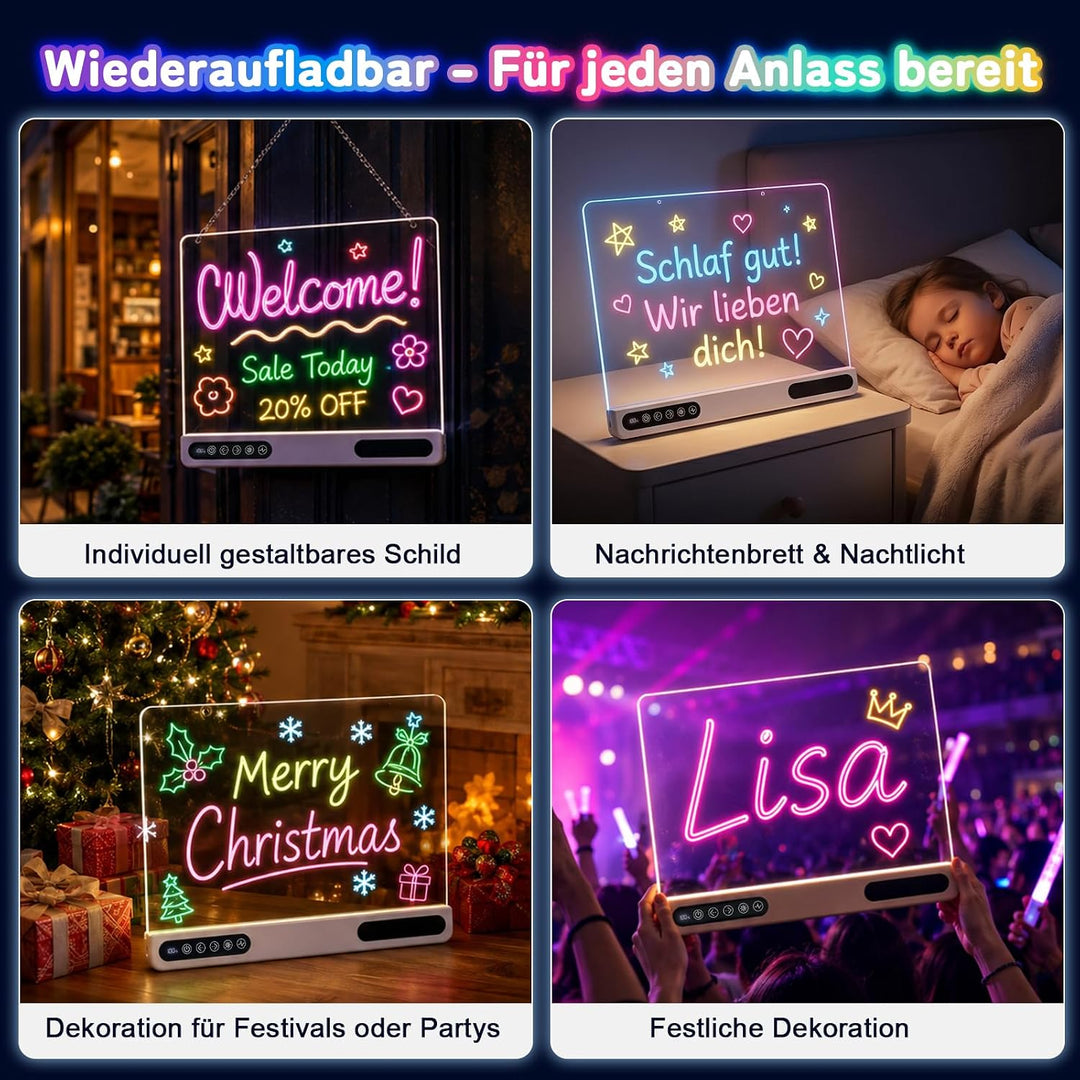 JOVVI LED Zeichenbrett, Kinder Zeichenbrett mit 7 Farben & 4 Modi, Aufladbares Malboard mit Akku und