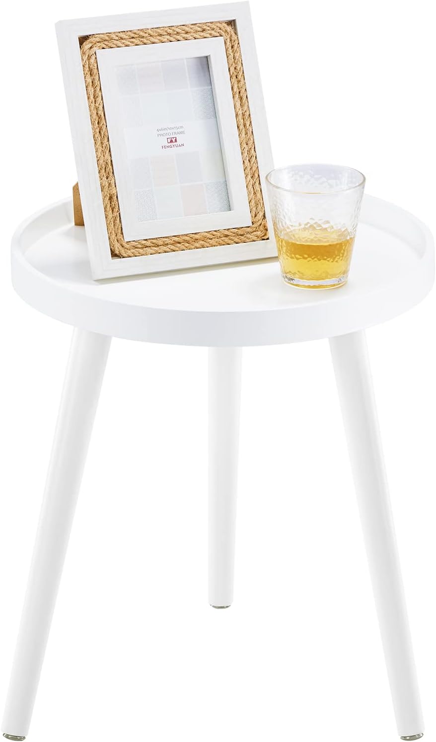 APICIZON Beistelltisch Weiss Rund, Kleiner Tisch, 38 x 45cm, Wohnzimmertisch, Nachttisch mit Beinen
