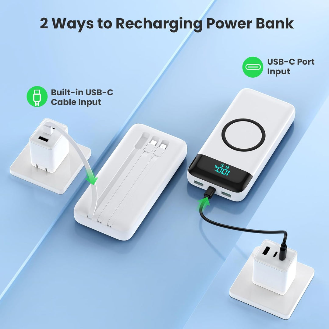Wireless Power Bank 26800mAh mit 3 Kabel, 7 in 1 25W PD3.0+QC4.0 Schnellladen USB C Powerbank, 6 Aus
