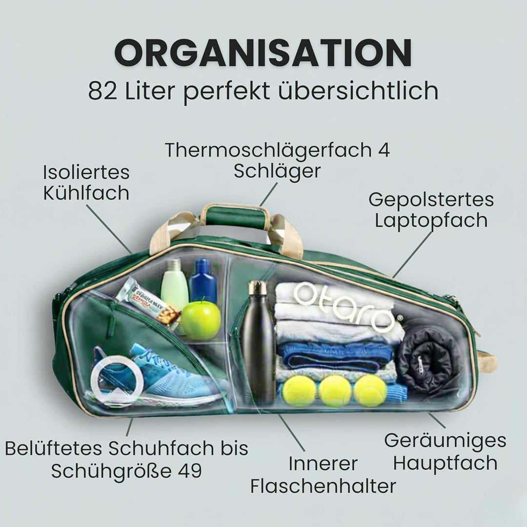 Otaro Tennistasche (82L) Premium Schlägertasche | Tennis, Badminton Schläger, Padel Schläger oder Sq