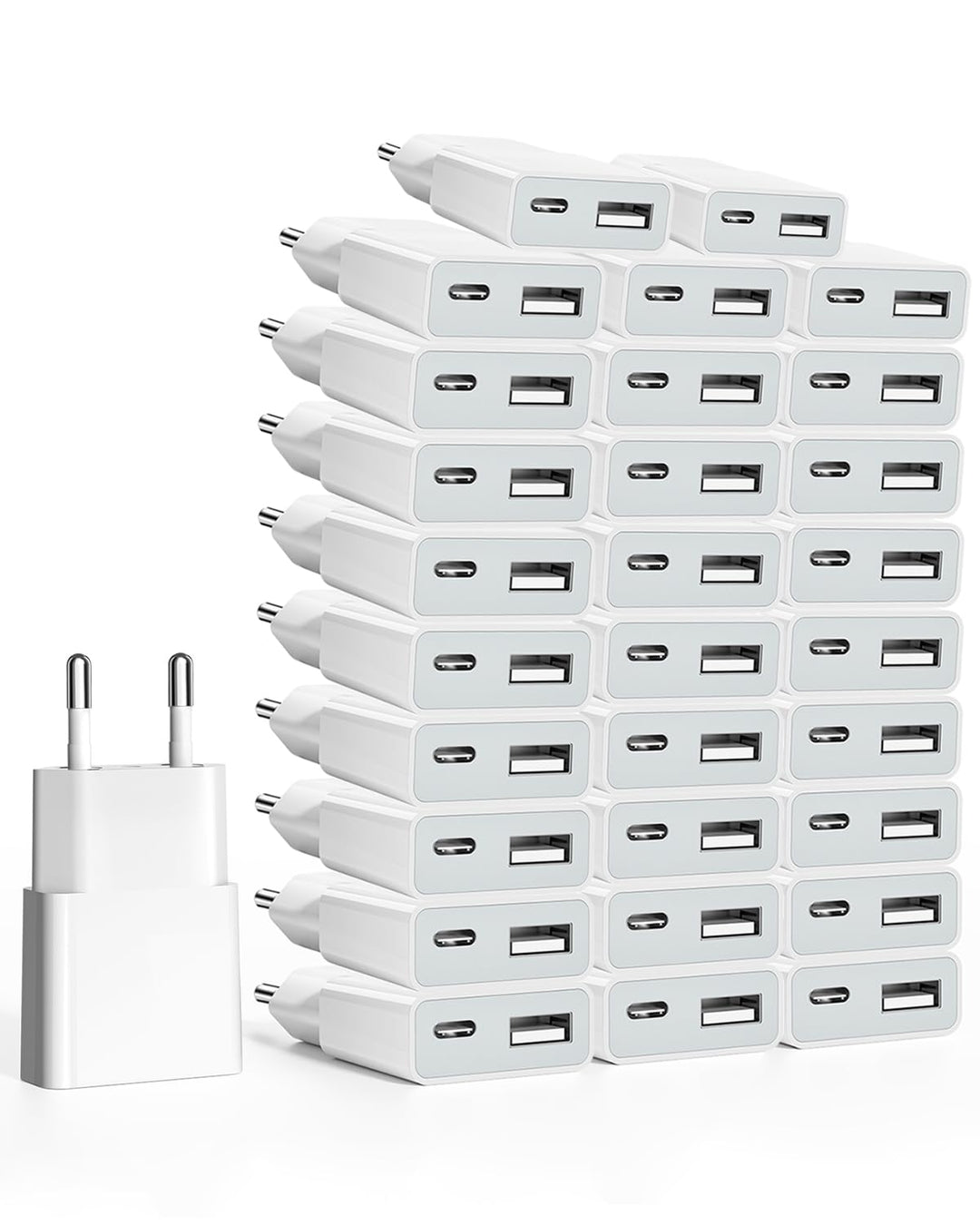 30Pack USB Ladegerät 5W Slim Ladestecker Netzteil 5V 1A 2Port USB C+ USB A Netzstecker Adapter, Stec