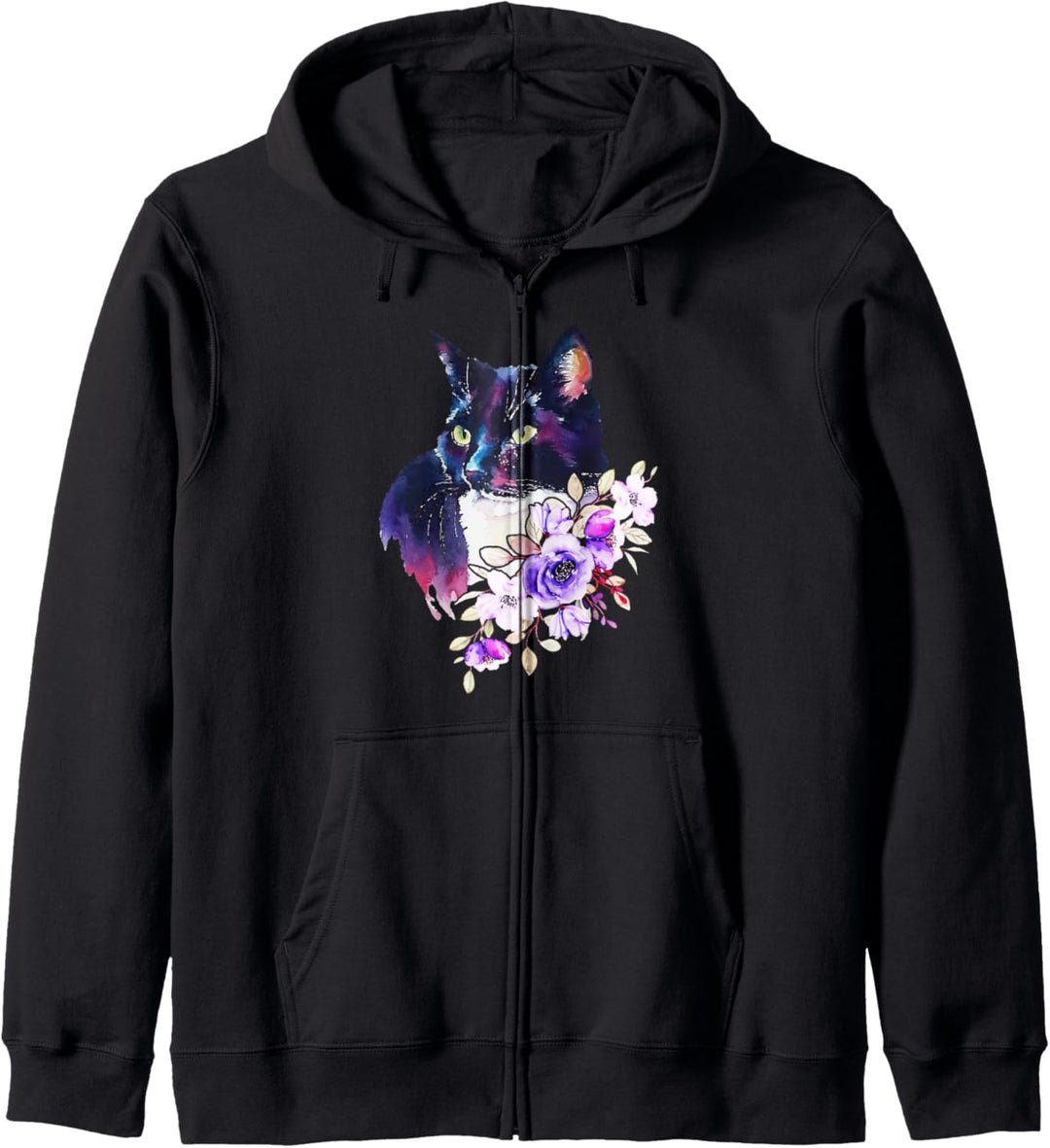 Katze mit Blumen, Aquarell-Look Kapuzenjacke