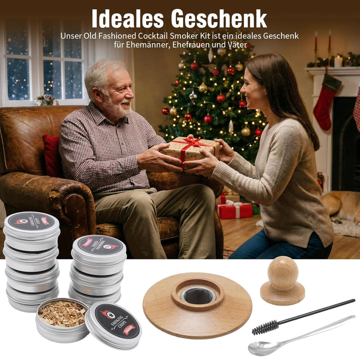 Cocktail Smoker Kit mit 1 Raucher & 8 Holzchips-Sorten, Vollständiges Set zum Räuchern von Whisky, C
