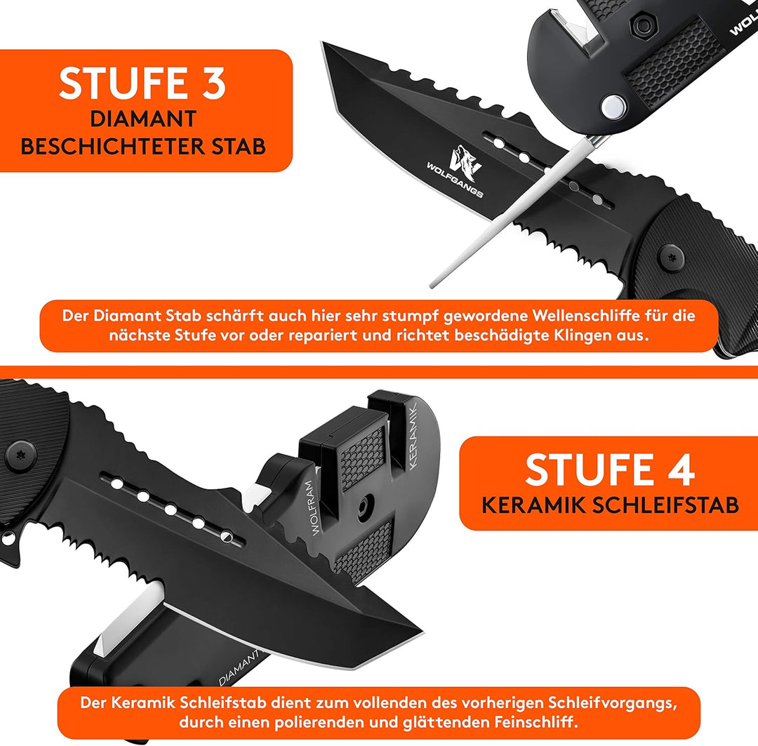 ODENWOLF KlingenDoktor 5 in 1 - Premium Pocket Klingenschärfer & Survival Tool - Geeignet für die gä