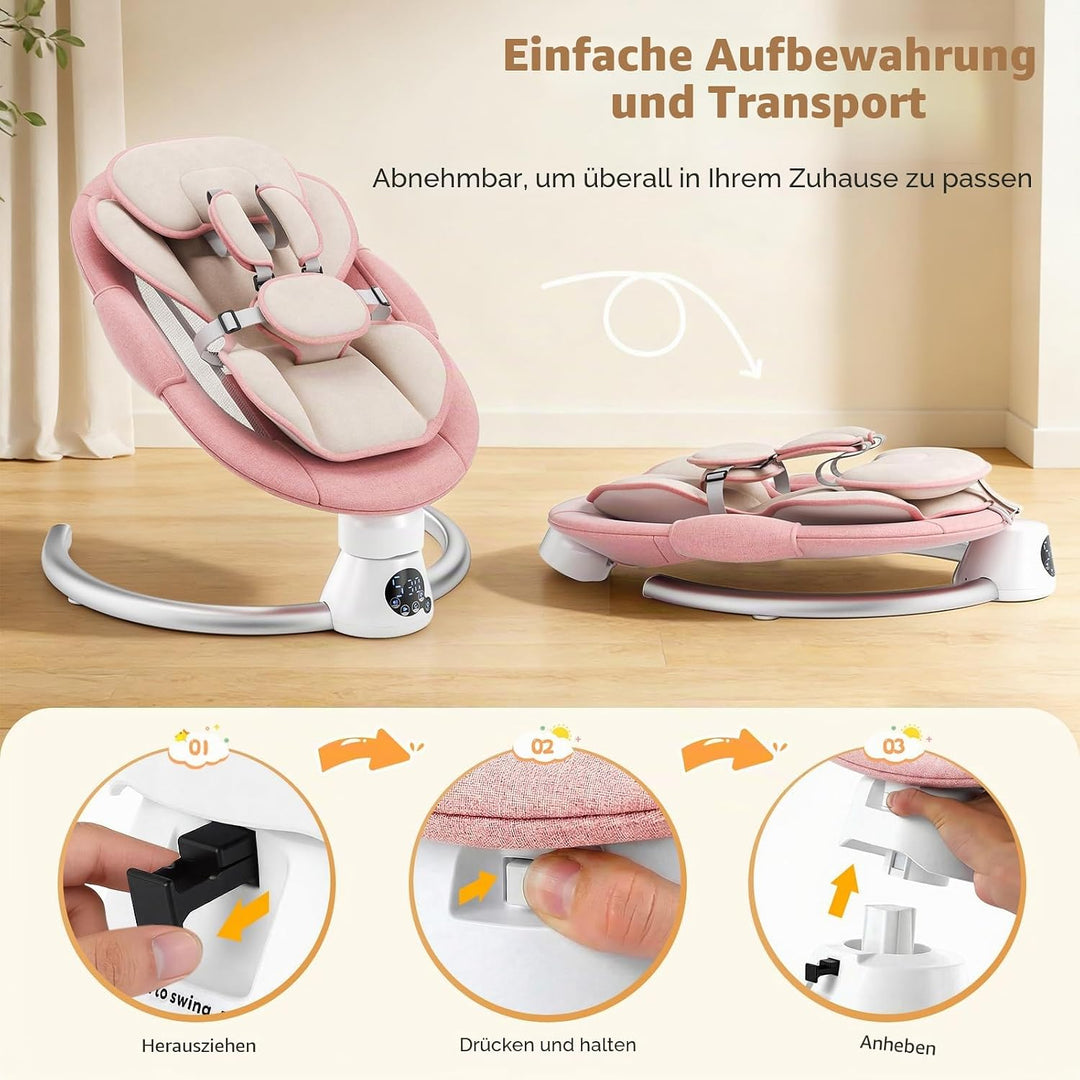 Elektrisch Babyschaukel, Elektrisch Babywippe Verstellbare Rückenlehne mit Abnehmbares Kissen, Steue