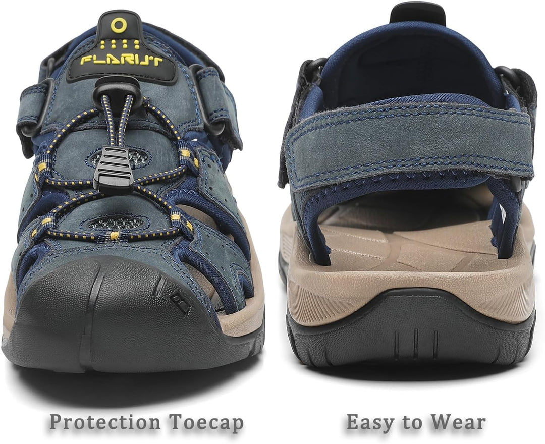 FLARUT Sandalen Herren Outdoorsandalen Trekkingsandalen Wander | Echtleder,Geschlossene Zehe,Rutschf