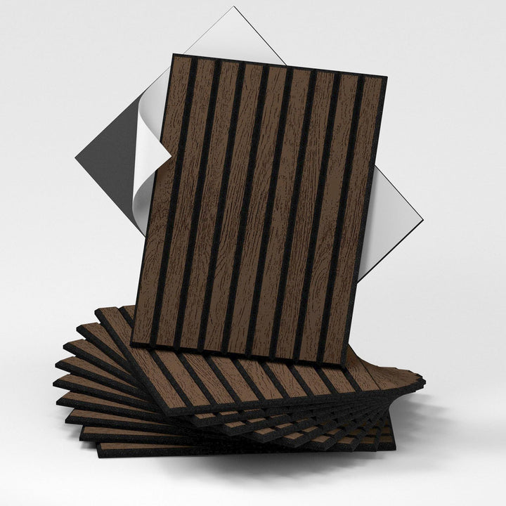 WADILE Selbstklebende Holz-Lamellen Wandpaneele 30×40 cm, PVC Akustikpaneele Schallabsorbierend für