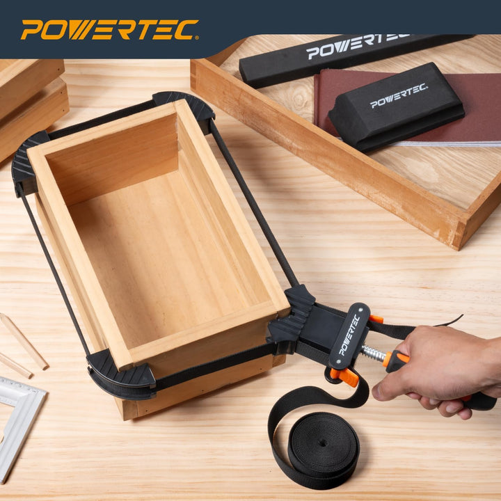 POWERTEC 71101 Deluxe Schnellspann-Gurtklemme | Holzbearbeitungsrahmen Spannbandhalter, schwarz 4 m