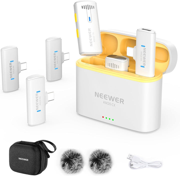 NEEWER Wireless Lavalier Mikrofon System für iPhone USB C Mini Clip auf Revers Mic mit 2X Sender/4x