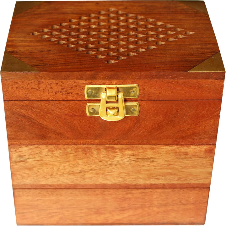 ITOS365 Handmade Wooden Jewellery Box for Women Jewel Organizer Hand Carved Jali Carvings Gift Items