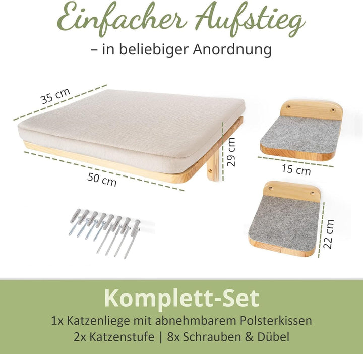 WOOWOOD® Kletterwand Katzen inkl. 2X Katzentreppe Wand [aus Europa] I Kratzbaum Wand I katzenhängema