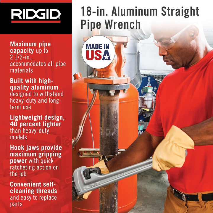 RIDGID 31100 Modell 818 gerade Aluminium-Rohrzange, 18" Sanitär-Schraubenschlüssel 18 inch, 18 inch