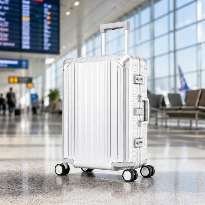 Travelhouse 100% Aluminium Reisekoffer Silber L-72cm Hartschalenkoffer 2X TSA Zahlenschloss 4 Silent