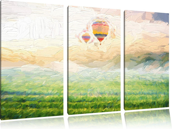 Pixxprint Heissluftballon Landschaft als Leinwandbild/Grösse: 3 Teilig (120x80 cm) cm/Wandbild/Kunst