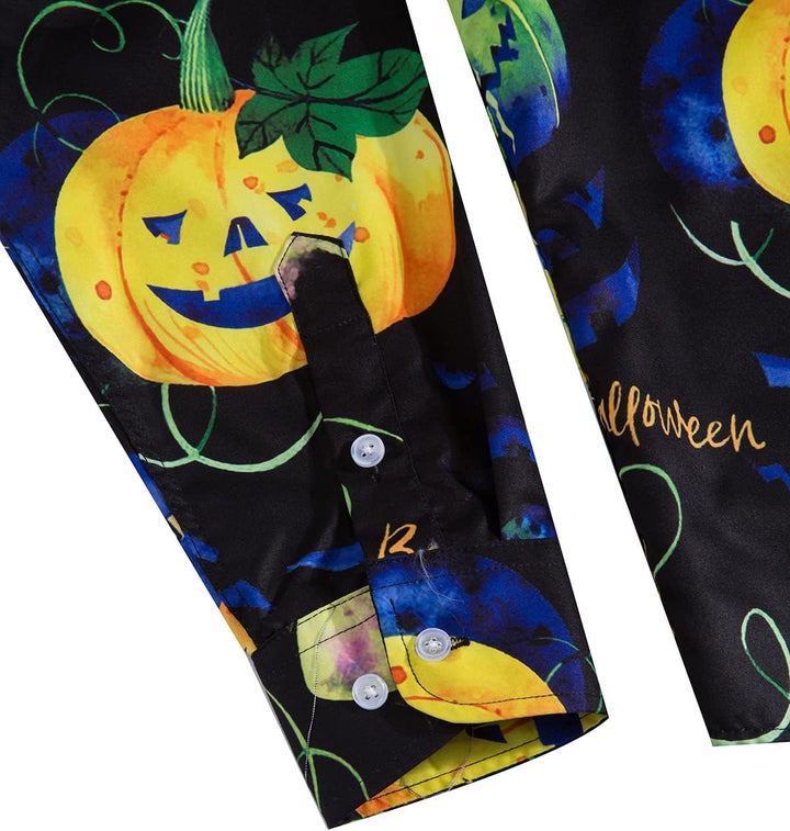 MOHEZ Herren Halloween Hemd Langarm Lustig Funky Kürbis Skull Schädel Druck Kostüm Urlaub Shirt Tops