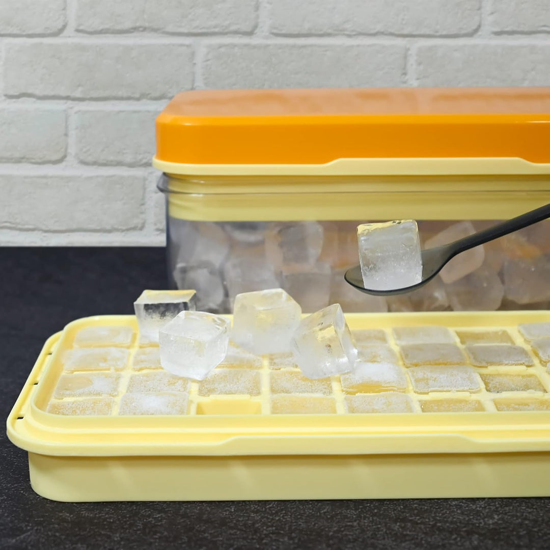 Eiswürfelbehälter mit Deckel und Behälter, 64 Stück Eiswürfel, einfaches Drücken, um das Eis zu löse