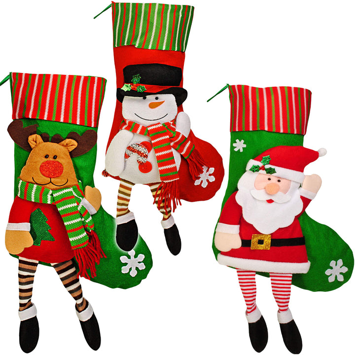 alles-meine.de GmbH 3 Stück XL - Weihnachtssocken & Filzstrümpfe - 3D Effekt - 52 cm - Weihnachtsman
