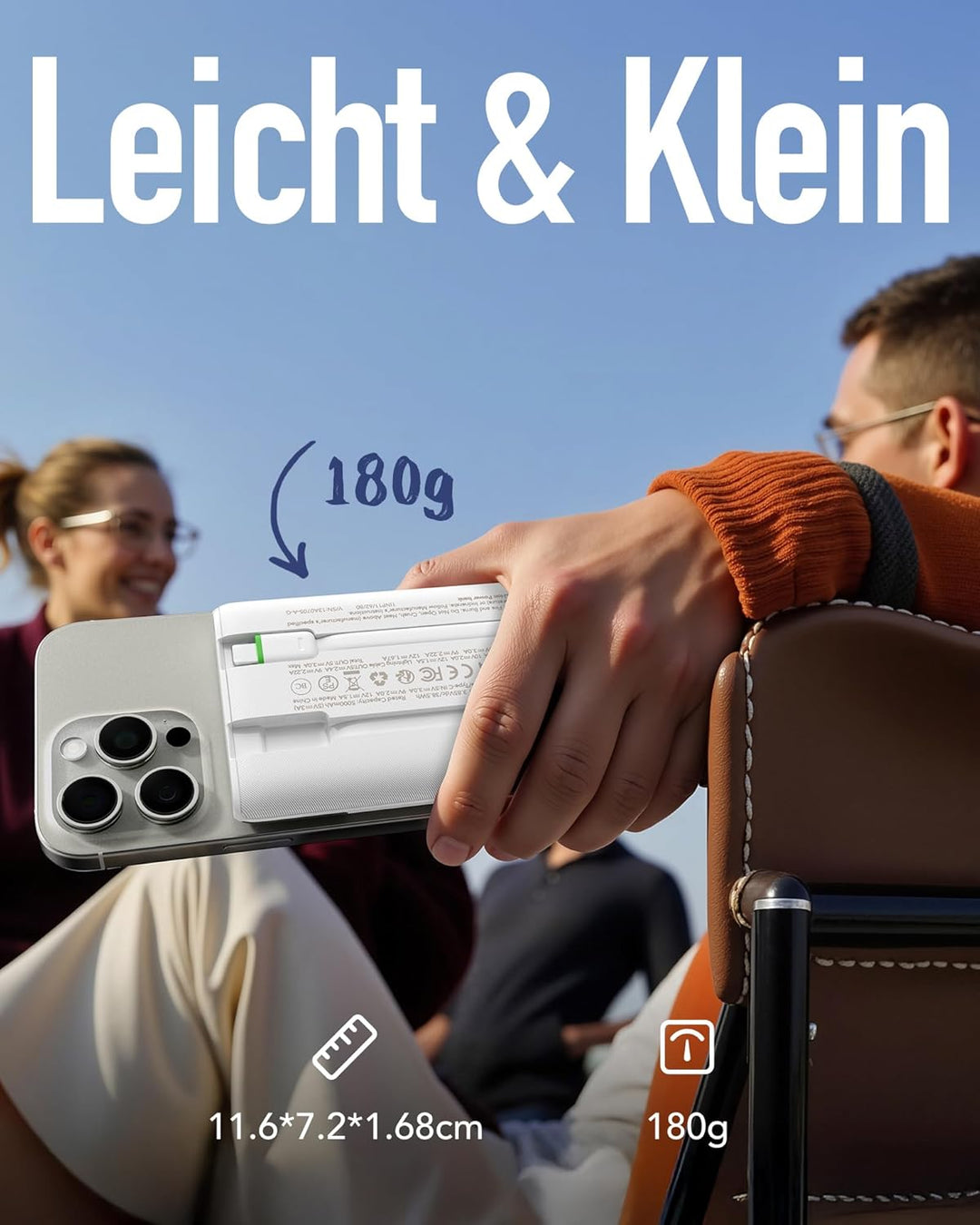VEGER Power Bank 10000mAh Klein, 22.5W Schnellladung PowerBank mit Integriertem USB-C Kabel, Externe