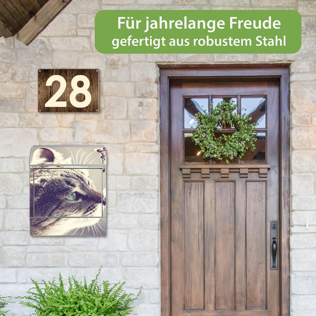 banjado® Design Briefkasten mit Motiv Weidenkätzchen 39x47x14cm &amp; 2 Schlüssel - Briefkasten Stahl Si