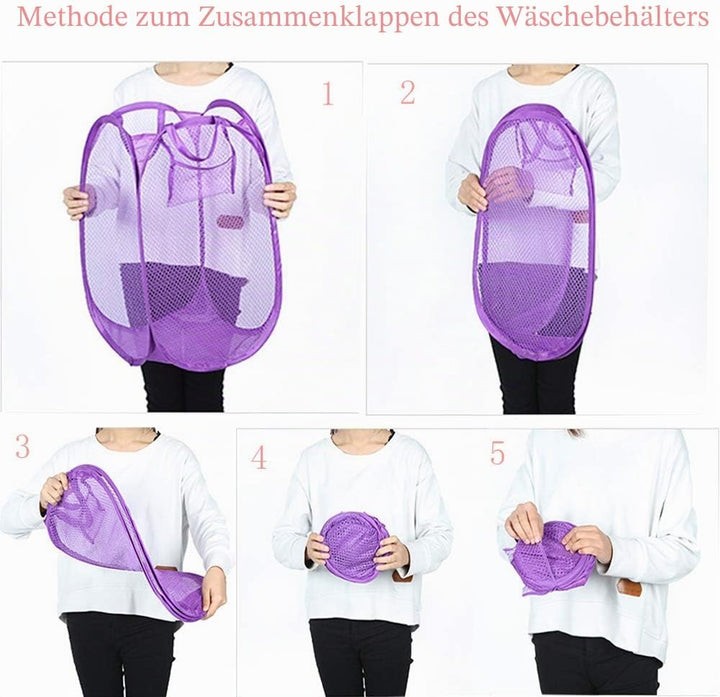 Qtopun Wäschekorb aus Netzstoff, faltbar, 4 Stück Wäschekorb, tragbar, schmutzig, faltbar, für Schla