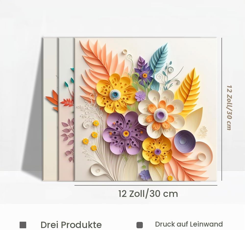 Piy Painting 3 Stk. Leinwand drucken, Elegante Blumen Bilder moderne Gemälde, Blume Wandbilder Leinw