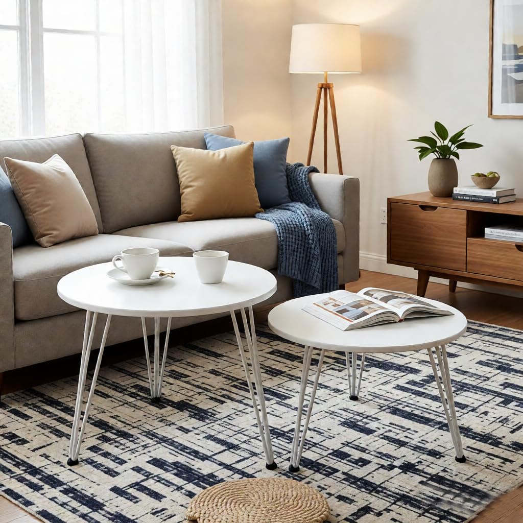 johgee 2 Stück Beistelltische Holz Rund, Couchtisch Rund Set, Sofatisch, Ø 50 cm und Ø 40 cm, Geeign