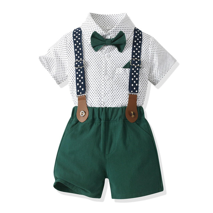 Volunboy Baby Jungen Anzug Set Bekleidung Hemd mit Fliege + Hosenträger Shorts Strampler Anzug 9-12
