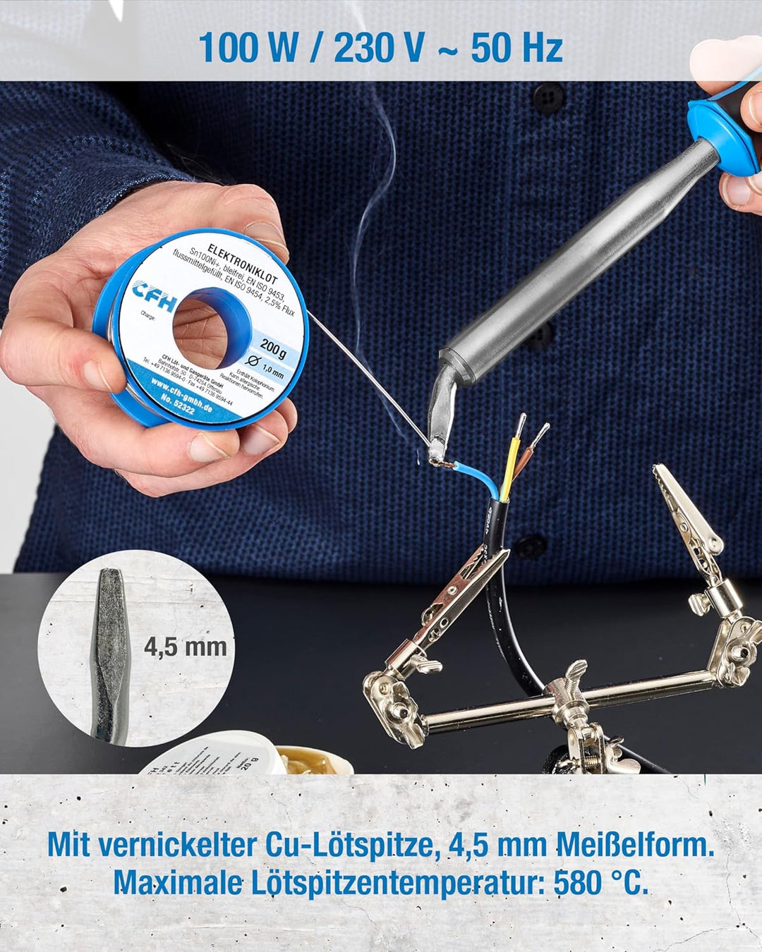 CFH Elektro Lötkolben E 100 - Ideal für Elektronik & Schaltdrähte bis 2,5 mm, 100 W / 230 V ~ 50 Hz,
