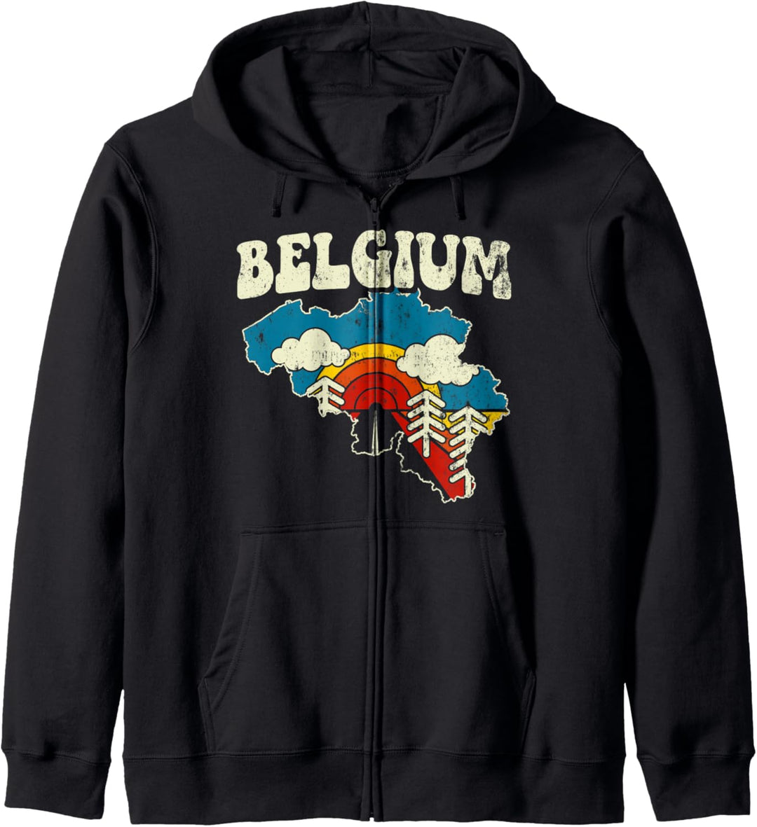 Belgien Landesstaat Regenbogen Hippie Retro 70er Jahre Karte Kapuzenjacke