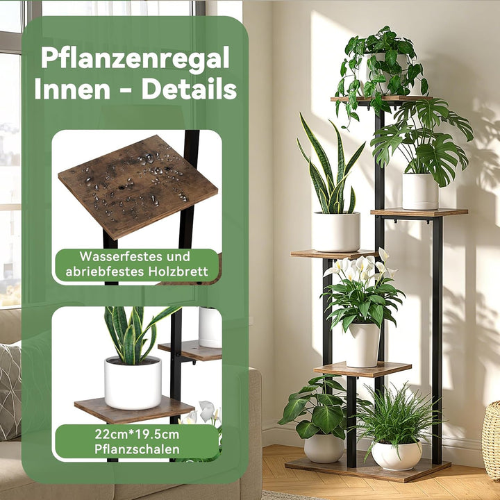 5 Etagen Blumenständer Pflanzenständer Innen, Eck-Pflanzenablage Metall, Platzsparender Pflanzenrega