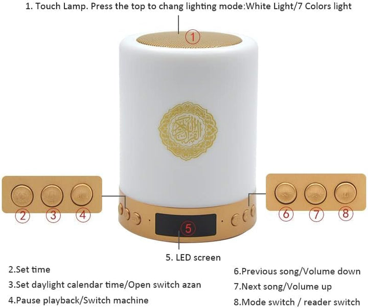 Telawah Koran Bluetooth Lautsprecher Mit Fernbedienung, Koran Smart Touch LED-Lampe, MP3-Musik-Playe