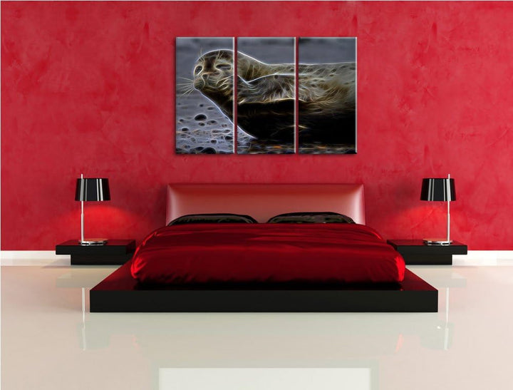 süsse Robbe beim Putzen NewArt 3-Teiler Leinwandbild 120x80 Bild auf Leinwand, XXL riesige Bilder fe