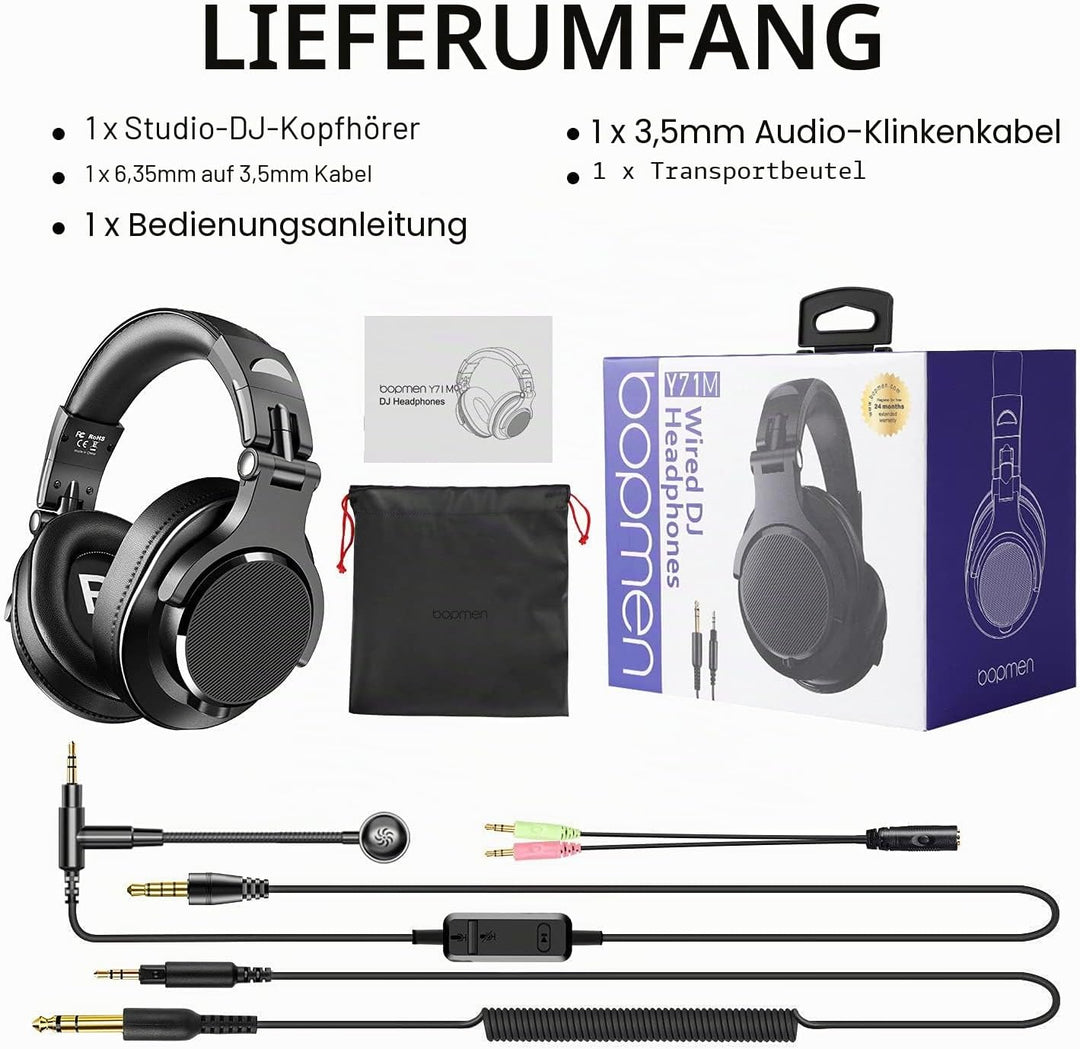 Bopmen Computer-Headset mit Boom-Mikrofon – kabelgebundener Gaming-Kopfhörer, am Kabel integriertem