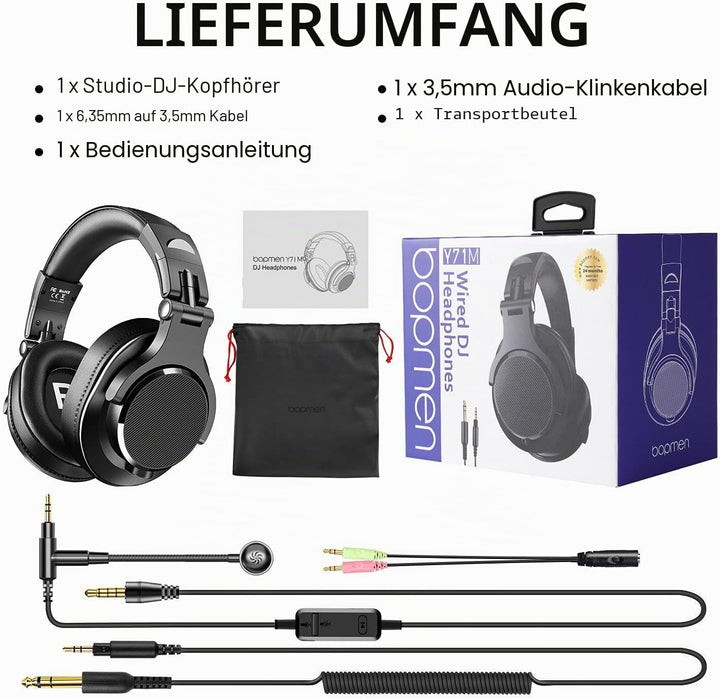 Bopmen Computer-Headset mit Boom-Mikrofon – kabelgebundener Gaming-Kopfhörer, am Kabel integriertem