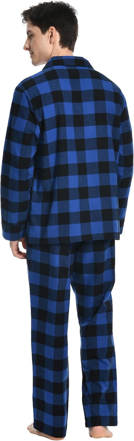 Nutria Herren Schlafanzug Flanell, 100% Baumwolle Karierter Pyjama Set Weich Warm Loungewear Nachtwä