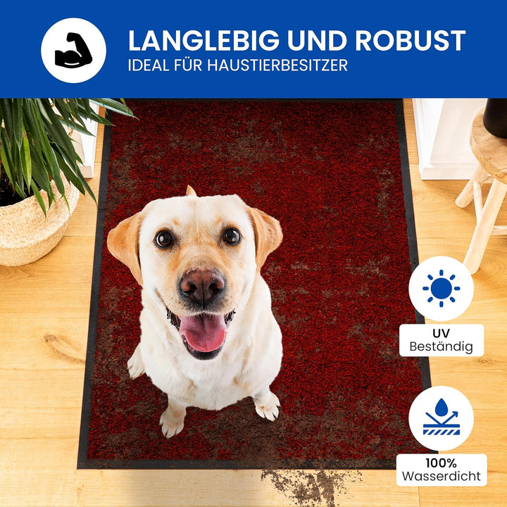 Gentle North Hochwertige Fussmatte rot 80x120 gross für Innen &amp; Aussen - Schmutzfangmatte rutschfest