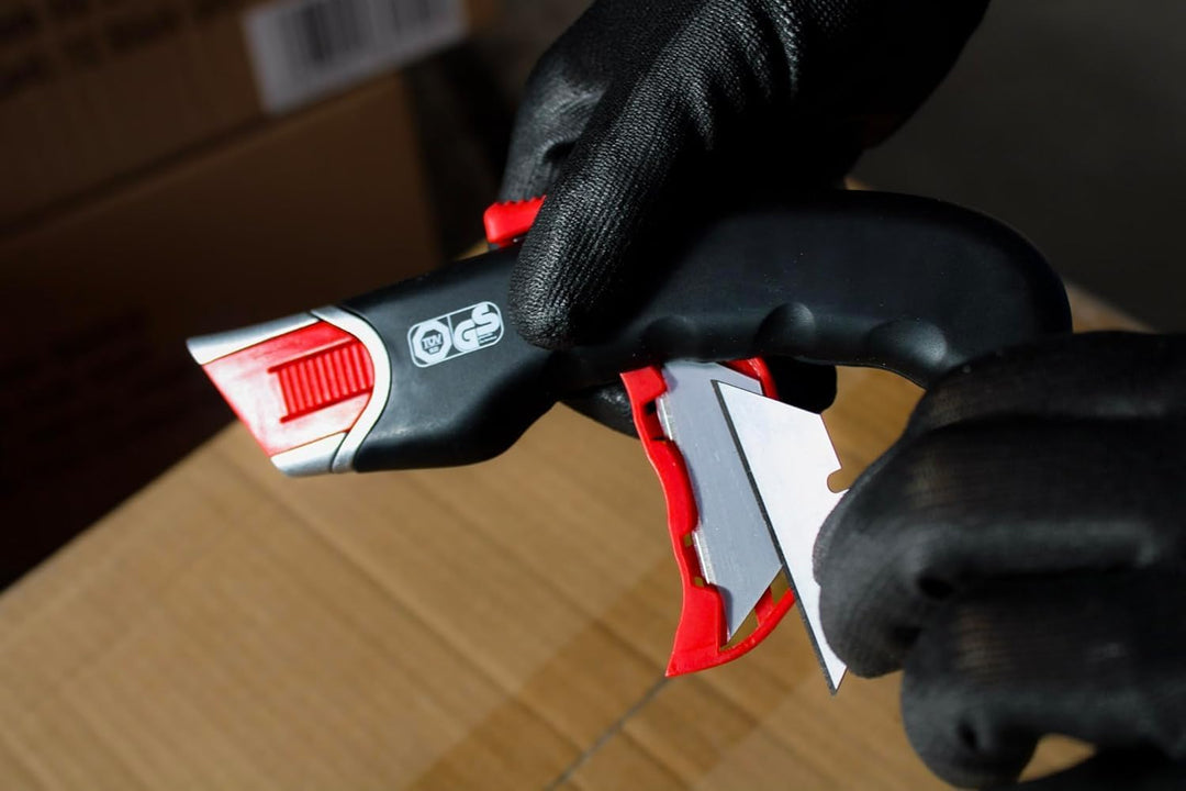 WEDO Safety Cutter Premium – Sicherheitsmesser mit automatischem Klingenrückzug, Metallgriff & Gummi
