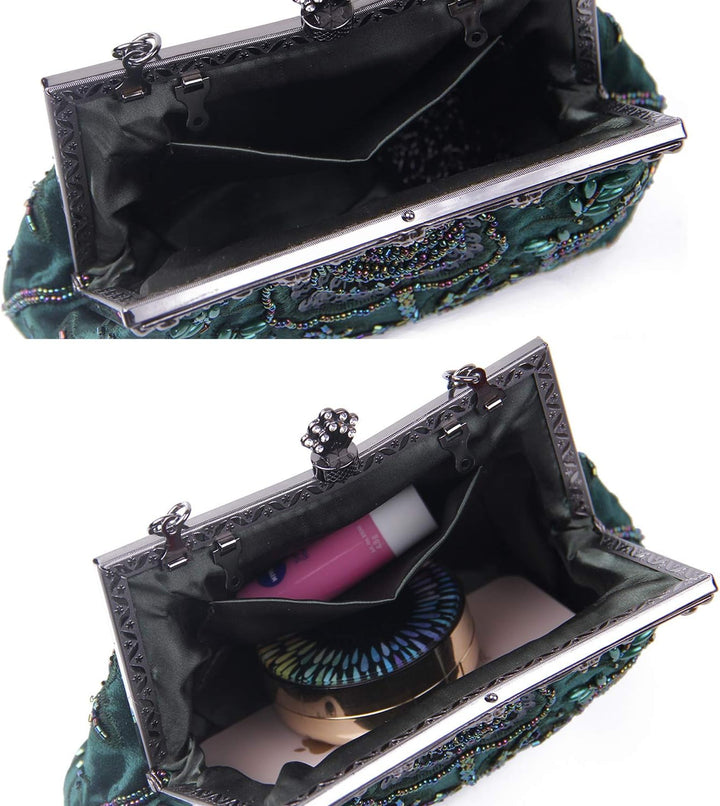 Jywmsc Damen Vintage Floral handgemachte Seed Bead Pailletten Clutch Geldbörse Hochzeit Abendtasche