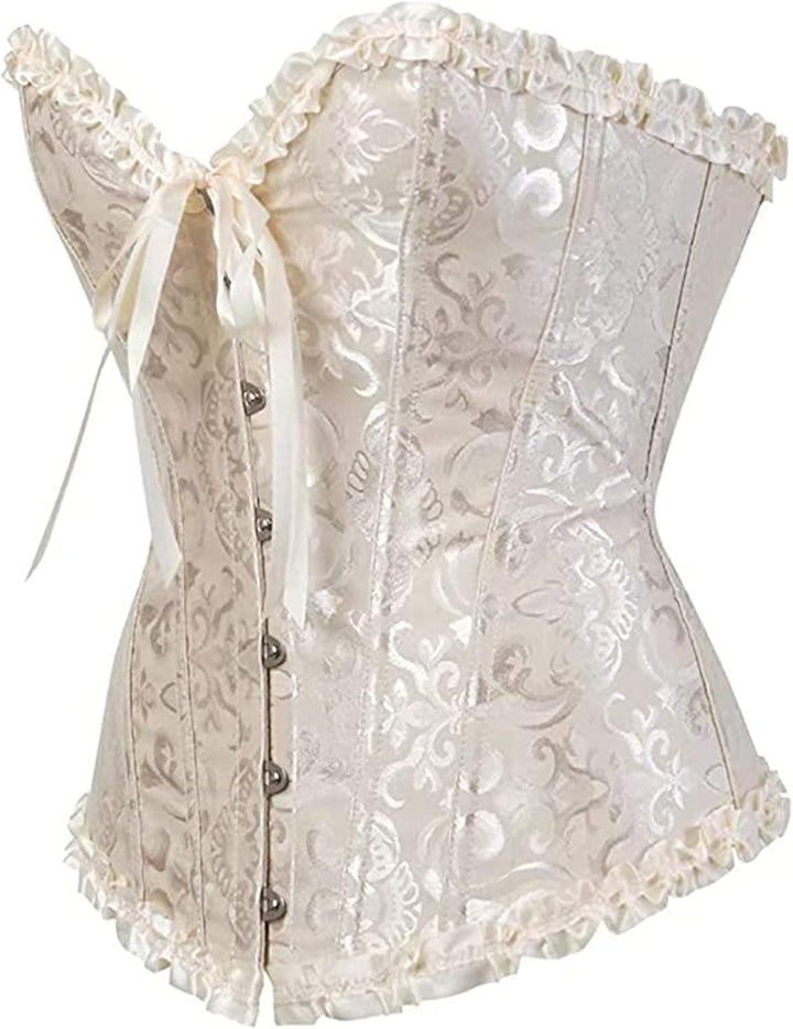Damen Korsett Bauchweg Vollbrust Corsage Top Gothic Burlesque Schnüren Bustier Aprikose M, Aprikose