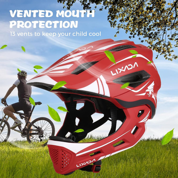 Lixada Fahrradhelm Kinder Helm Fullface Abnehmbar Unisex 52-58cm Children's Helmet 2-In-1 Integrated