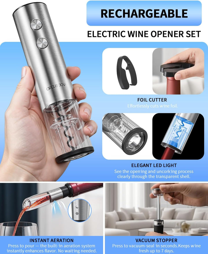 CIRCLE JOY Elektrischer Weinkorkenzieher mit Ladestation, 6-in-1 wiederaufladbares Weinöffner-Set, K